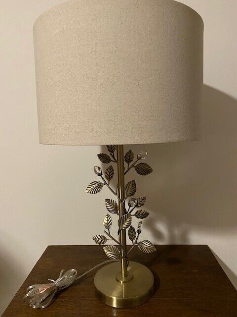 Antique Brass with Crystals Lamp with Taupe Shade