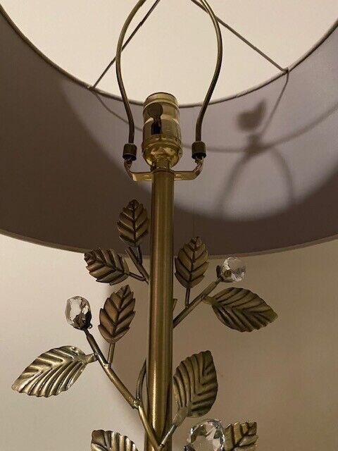 Antique Brass with Crystals Lamp with Taupe Shade
