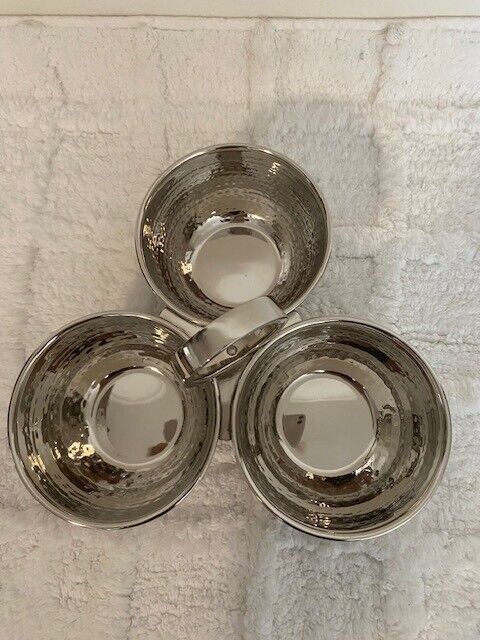 Pottery Barn 3 Bowl Condiment Dish, Stainless Steel
