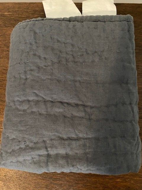 Pottery Barn Belgian Linen Hand Crafted Quilted King Sham Steel Blue Stitched