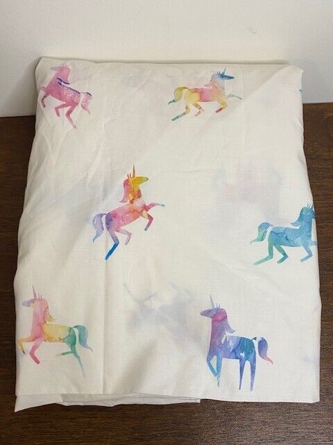 West Elm Queen Organic Watercolor Unicorn Fitted Sheet