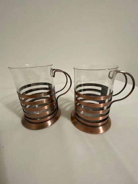 Copper and Glass mugs set of 2