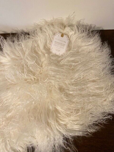Pottery Barn Teen Mongolian Fur Pillow Cover White 12"x16" #9521A