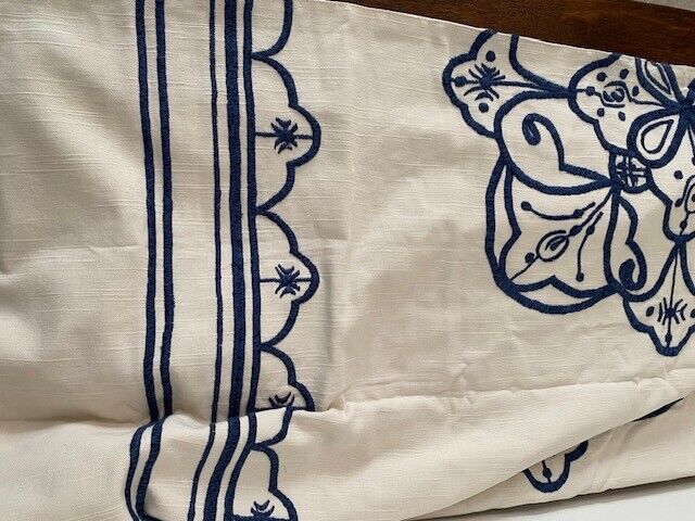 Pottery Barn Medina Embroidered Cotton Table Throw, 50 x 50 in, White & Blue