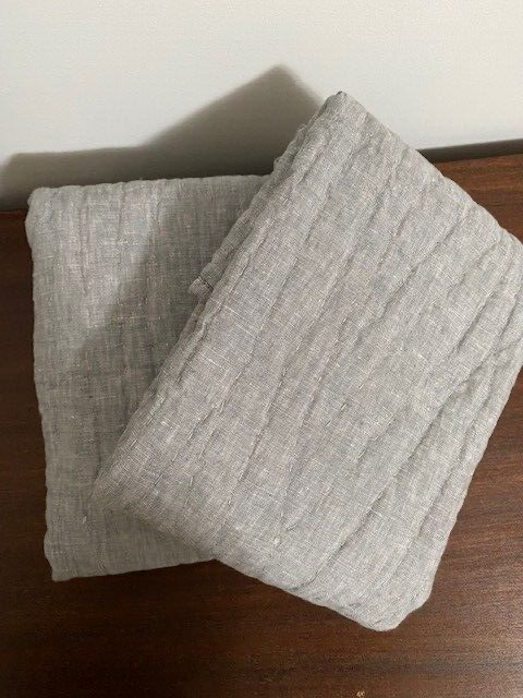 Pottery Barn Belgian Flax Linen Handcrafted Quilt Shams (2), King-Flagstone