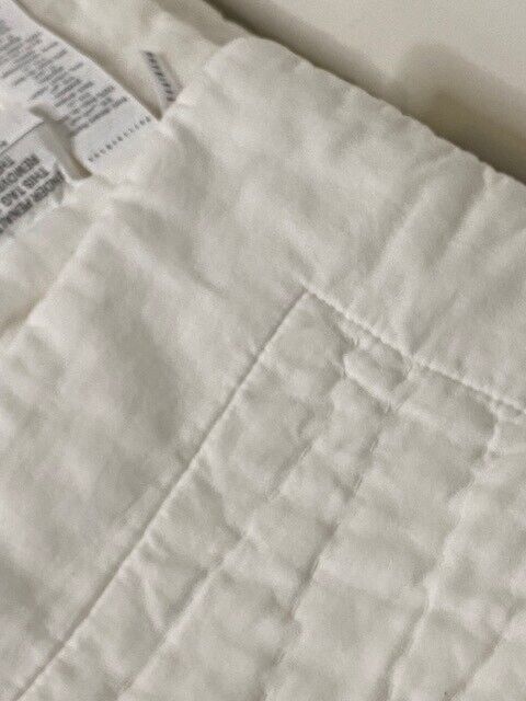Pottery Barn Cal King Belgian Flax Linen Handcrafted Quilt & 2 Stand. Shams, Wht