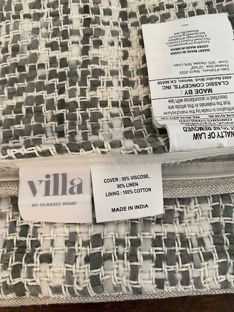 Villa Classic Concepts 22 x 22 in Viscose & Linen Pillow Cover, Gray & White Wea
