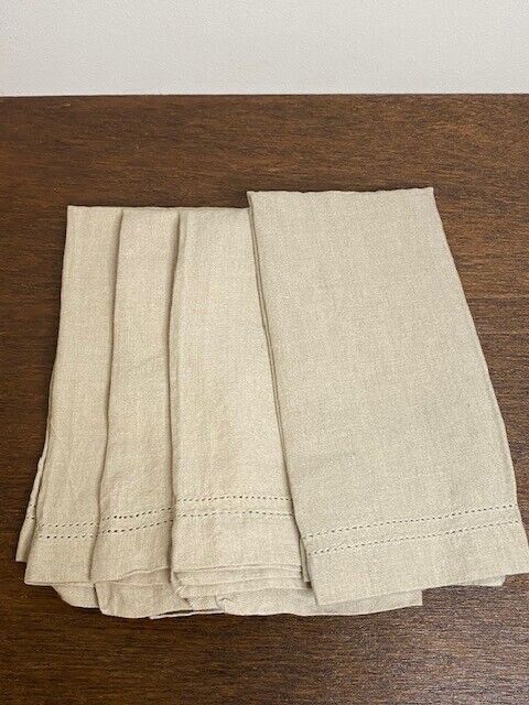 Williams Sonoma 4 Double Hemstitch 20 x 20 in Linen Napkins, Flax