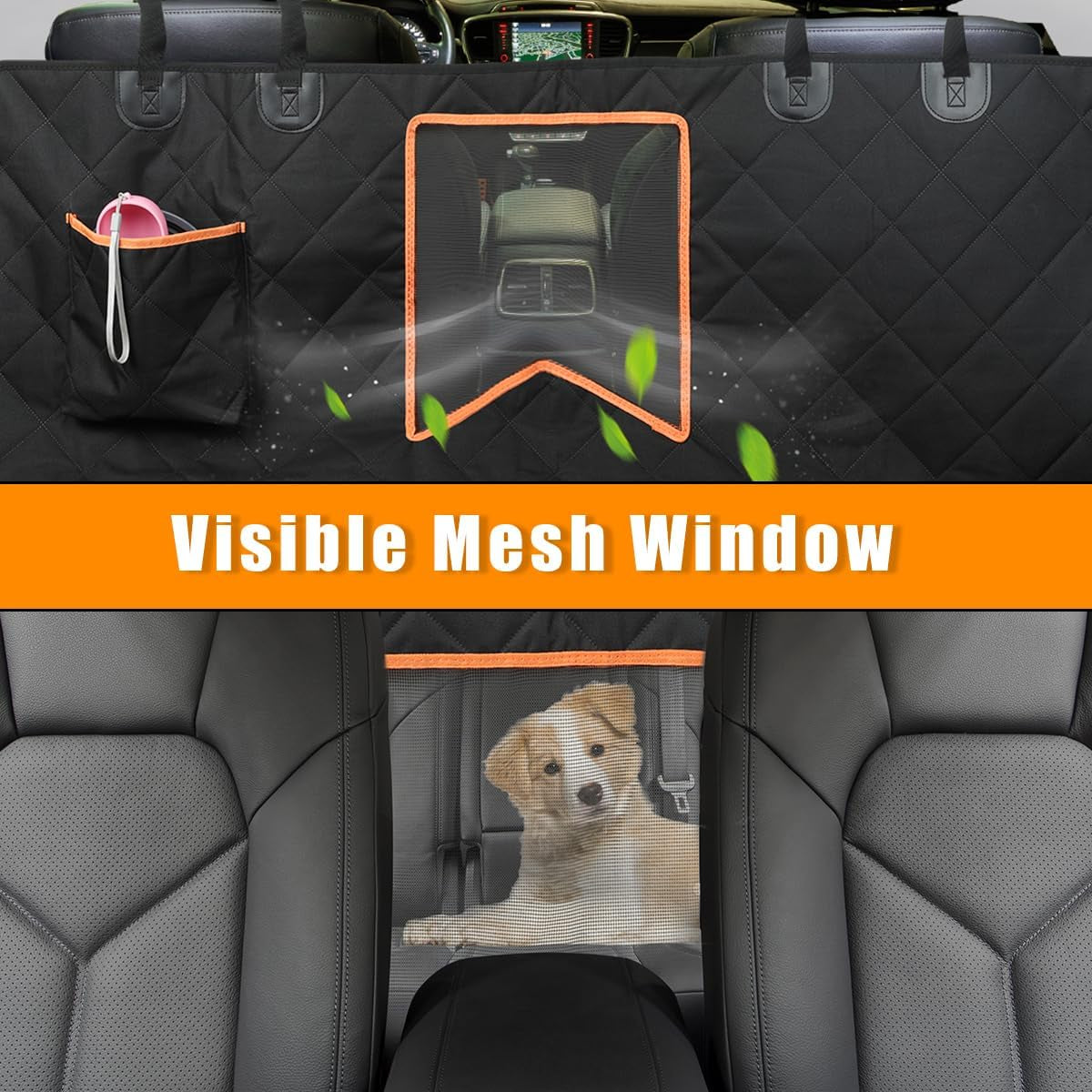 Dog Car Seat Cover for Back Seat, 100% Waterproof Dog Seat Cover with Mesh Window, Anti-Scratch Nonslip Durable Soft Pet Dog Car Hammock for Cars Trucks and SUV