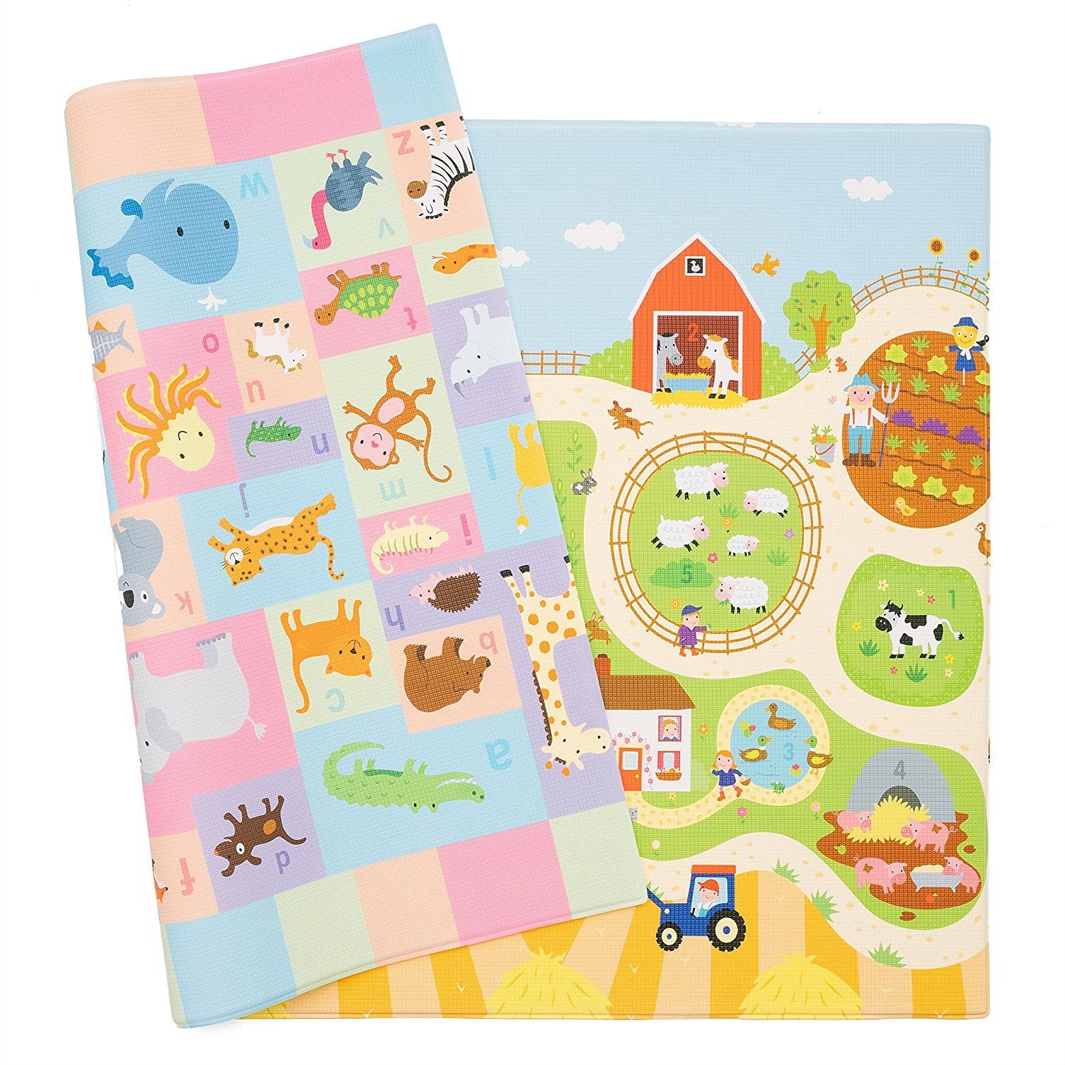 Play Mat - Playful Collection (Busy Farm, Medium) - Play Mat for Infants – Non-Toxic Baby Mat – Cushioned Baby Mat Waterproof Playmat – Reversible Double-Sided Kindergarten Mat