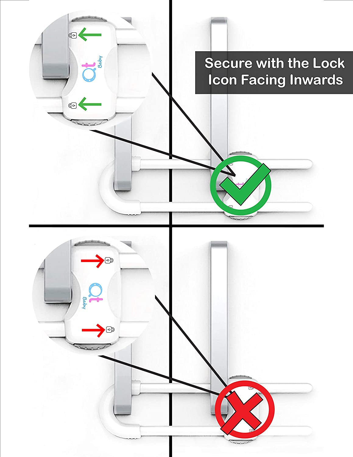 Baby Proofing Cabinet Locks Adjustable U Shaped Baby Safety Latches for Drawers, Fridge, Closet Modern Baby Proofing Cabinet Lock with Extra Secure Lock Buttons (Pack of 6, White)