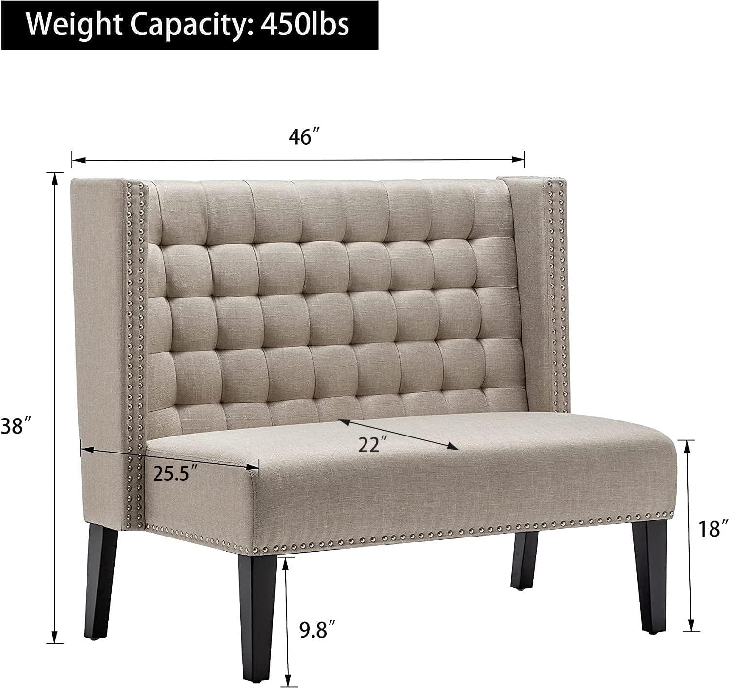 Modern Tufted Button Back Upholstered Loveseat for Dining Room Hallway or Entryway Seating (Putty 1)