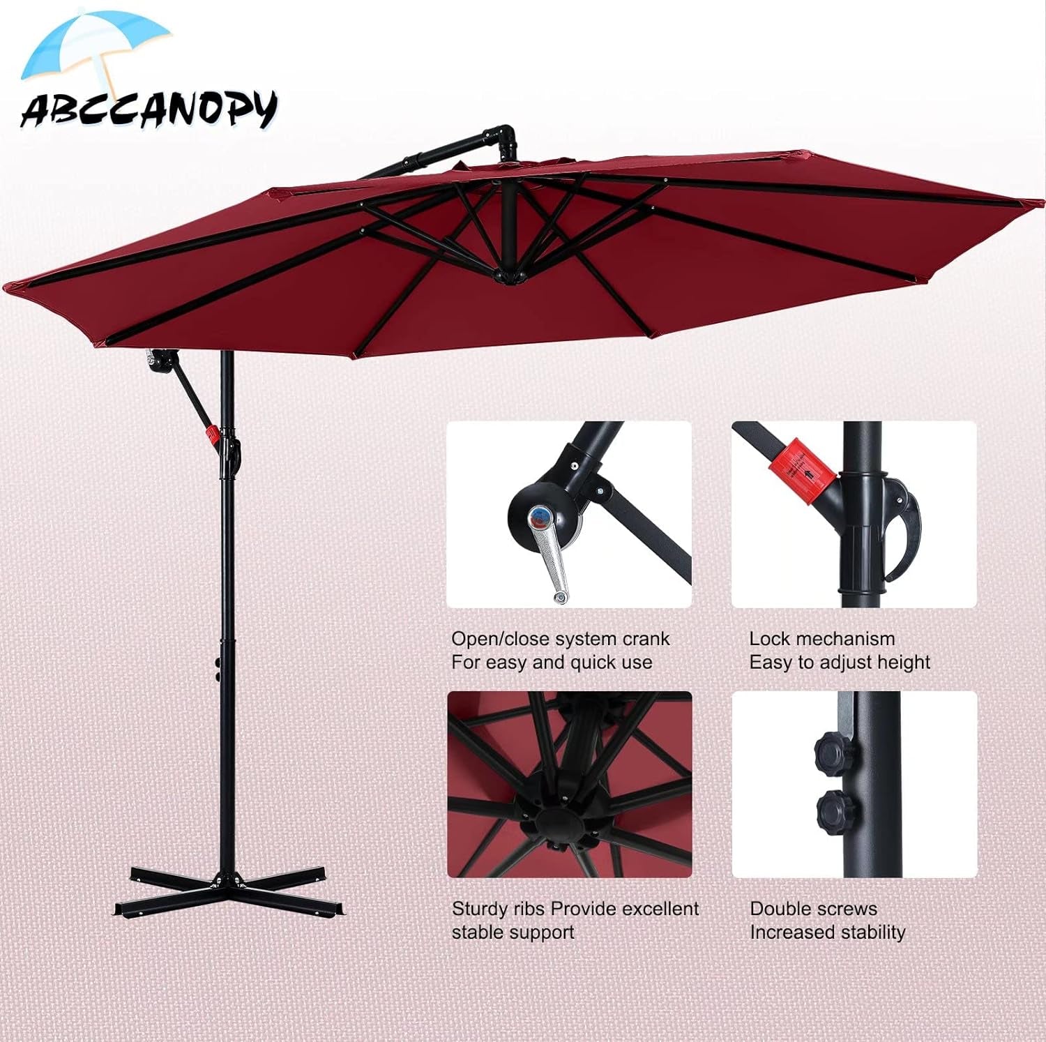 Cantilever Patio Umbrellas 10FT Burgundy