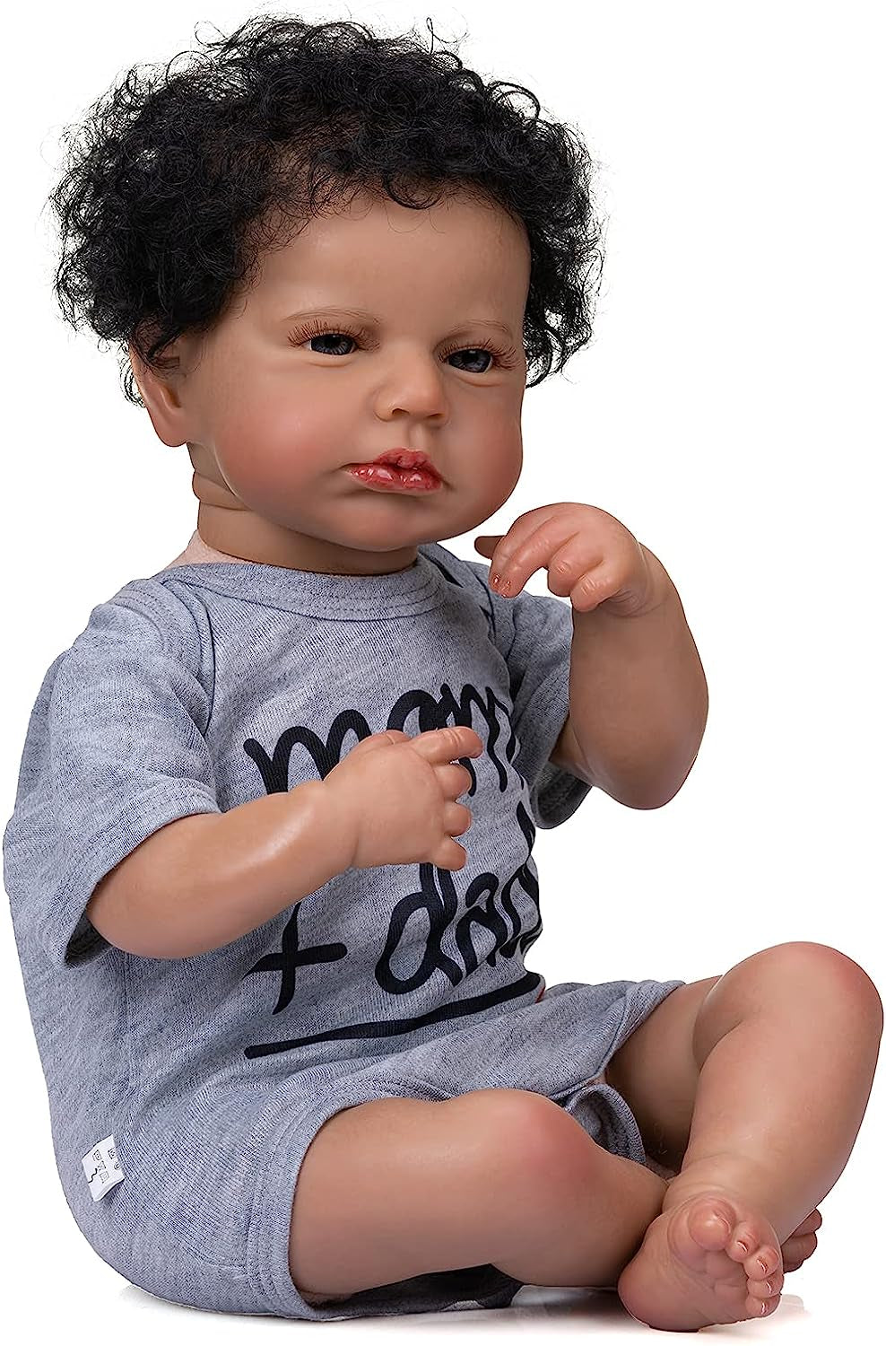 Reborn Baby Dolls 20 Inches Silicone Newborn Baby Curly Hair Toddlers Weighted Baby Doll Biracial Baby Boy Xmas Present Birthday Gift for Kids Age 3+ Therapy for Patients Anatomically Correct