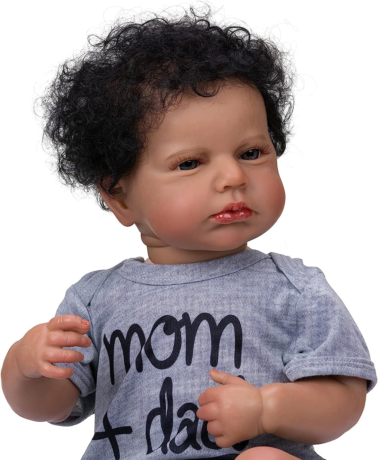 Reborn Baby Dolls 20 Inches Silicone Newborn Baby Curly Hair Toddlers Weighted Baby Doll Biracial Baby Boy Xmas Present Birthday Gift for Kids Age 3+ Therapy for Patients Anatomically Correct