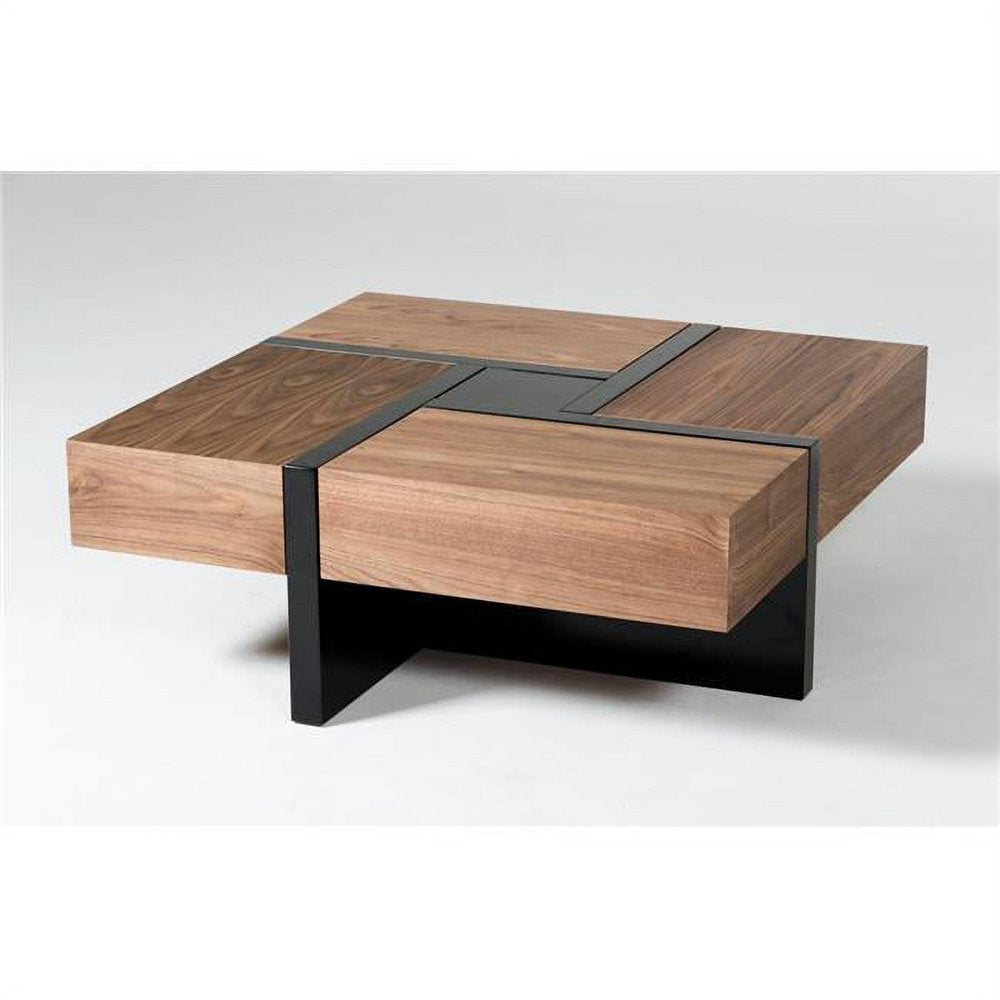 471984 Modern Walnut & Black Square Coffee Table with Storage