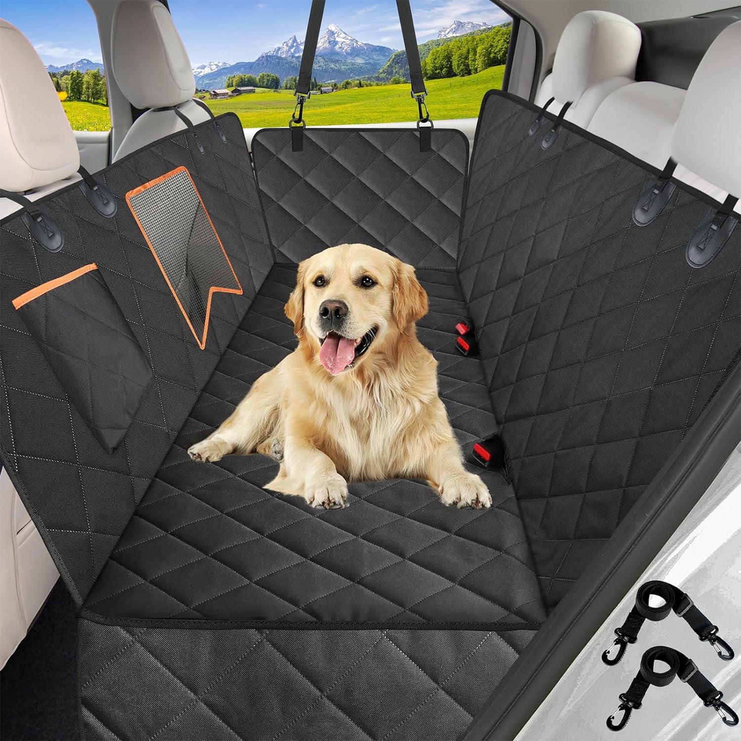 Dog Car Seat Cover for Back Seat, 100% Waterproof Dog Seat Cover with Mesh Window, Anti-Scratch Nonslip Durable Soft Pet Dog Car Hammock for Cars Trucks and SUV