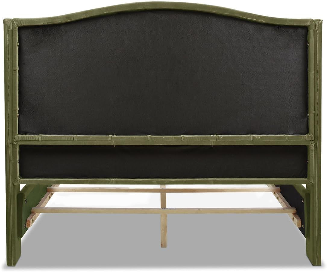 Marcella Upholstered Shelter Headboard Bed Set, Queen, Olive Green Performance Velvet