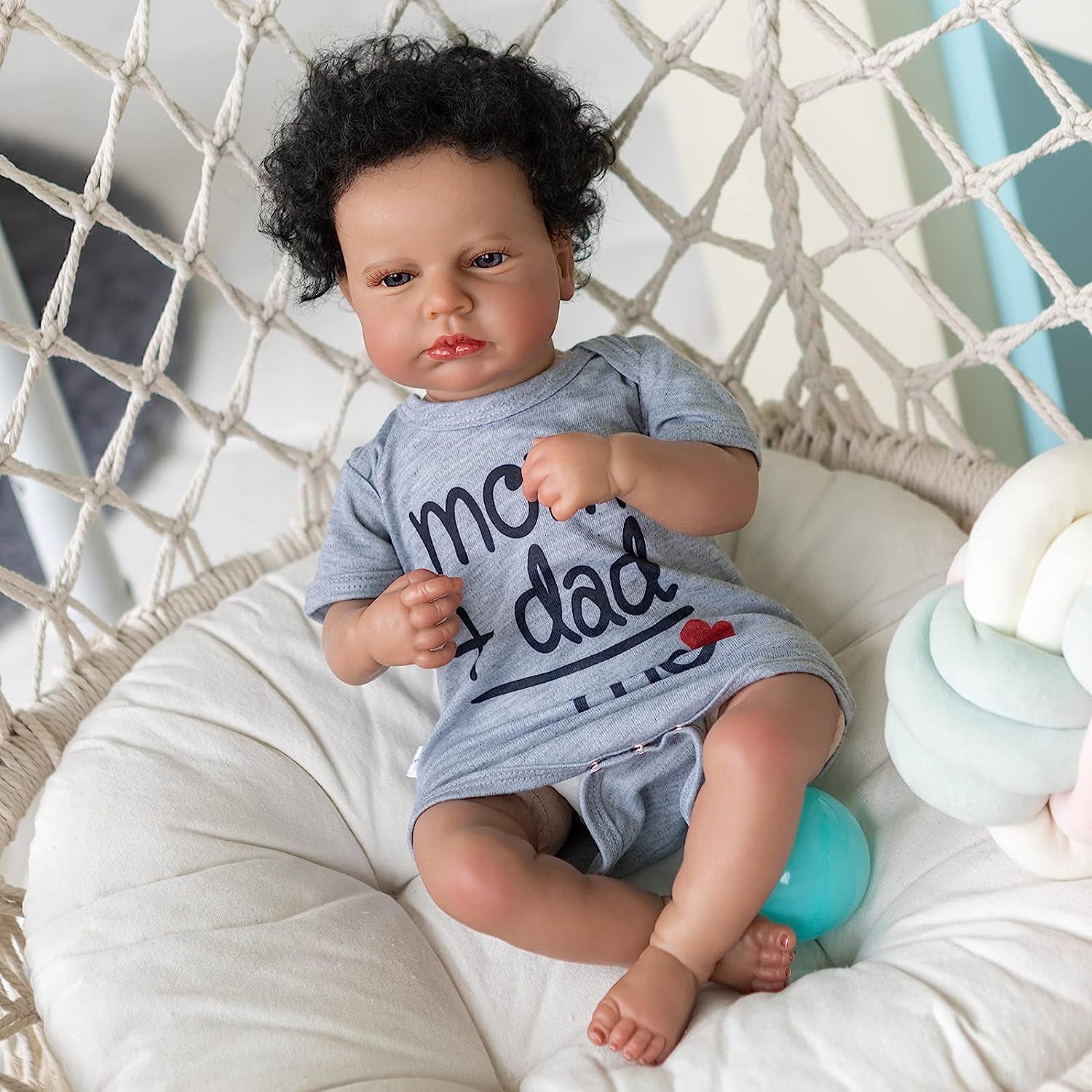 Reborn Baby Dolls 20 Inches Silicone Newborn Baby Curly Hair Toddlers Weighted Baby Doll Biracial Baby Boy Xmas Present Birthday Gift for Kids Age 3+ Therapy for Patients Anatomically Correct